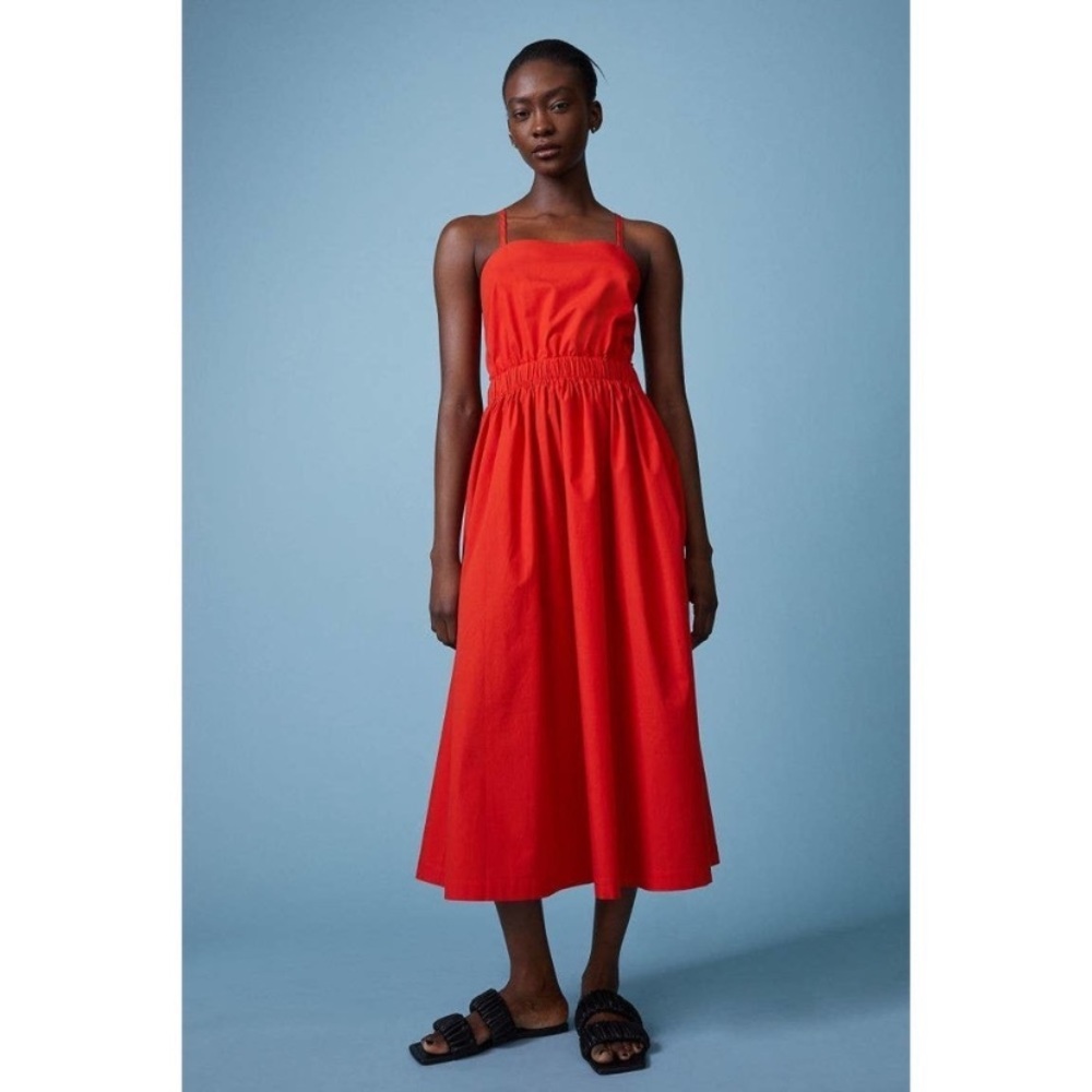 H&M Back Laced Dress Red Cotton New